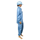 Fato ESD de poliéster listrado azul de 5 mm sem fiapos para vestuário de trabalho industrial