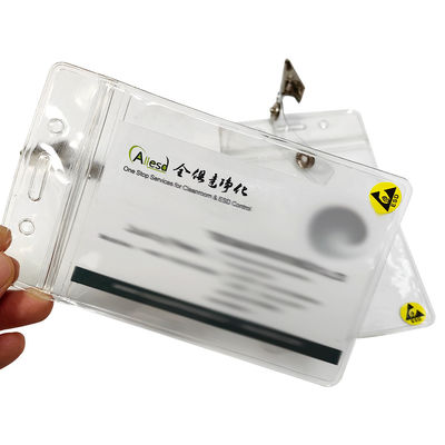 Carregador de cartão de identificação de plástico antistático ESD transparente e à prova d'água Carregador de caixa de cartão de identificação com clip