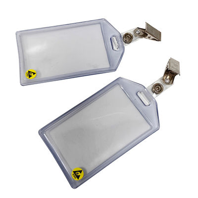 Carregador de cartão de identificação de plástico antistático ESD transparente e à prova d'água Carregador de caixa de cartão de identificação com clip