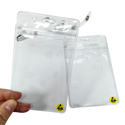 Carregador de cartão de identificação de plástico antistático ESD transparente e à prova d'água Carregador de caixa de cartão de identificação com clip