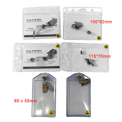 Carregador de cartão de identificação de plástico antistático ESD transparente e à prova d'água Carregador de caixa de cartão de identificação com clip