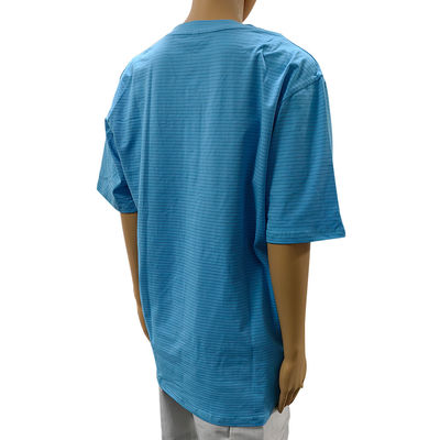 Sala limpa 99% Algodão + 1% Fibra de Carbono Azul Unisexo ESD T-shirt antiestático de pescoço O com 3 botões
