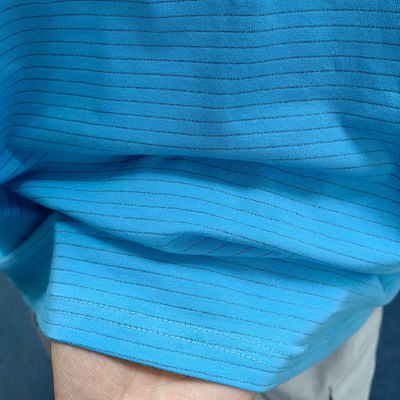 Sala limpa 99% Algodão + 1% Fibra de Carbono Azul Unisexo ESD T-shirt antiestático de pescoço O com 3 botões