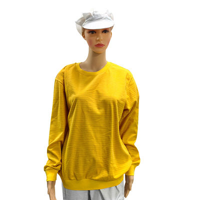 Amarelo 5mm Faixa 99% de algodão + 1% de fibra de carbono ESD camisa antiestática de manga longa para laboratório