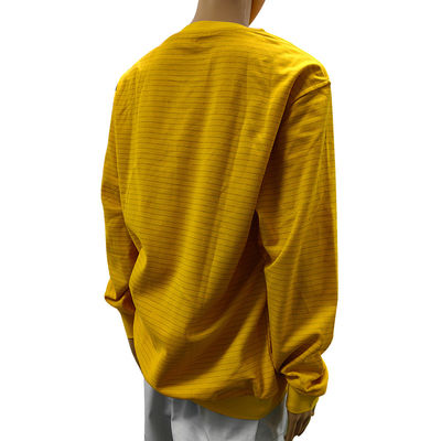 Amarelo 5mm Faixa 99% de algodão + 1% de fibra de carbono ESD camisa antiestática de manga longa para laboratório