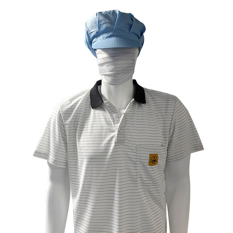 T-Shirts POLO Anti-estática ESD de 7 mm de fita branca de seda 99% poliéster 1% condutor