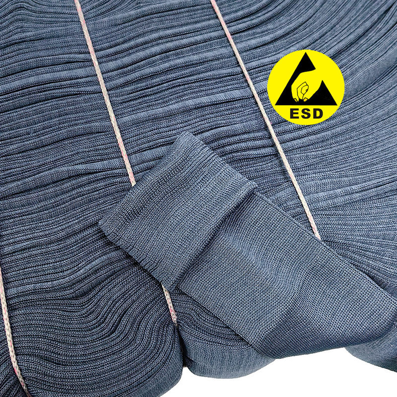 93% Poliéster 7% Fibra de Carbono ESD Tecido de costelas antistáticas para roupas limpas